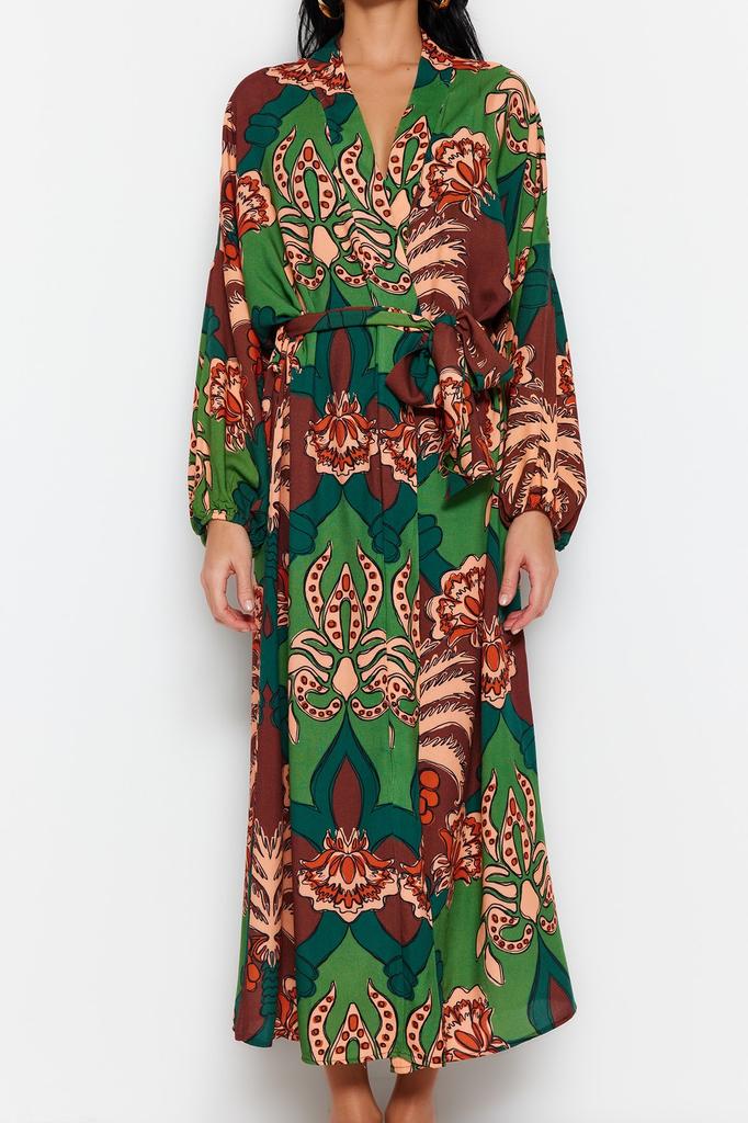 Женская мода, новое кимоно и кафтан с абстрактным рисунком и поясом, макси-тканое кимоно-кафтан из 100% хлопка