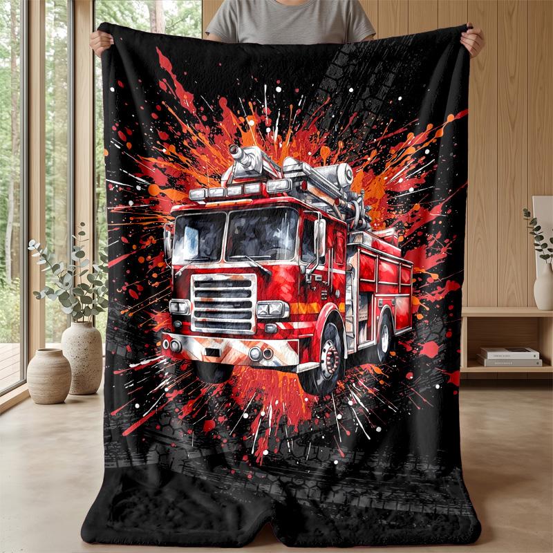 Fiery Truck Express Theme blanket Lightweight Warm Flannel Blanket Decorative Throw Blanket for Home Decoration