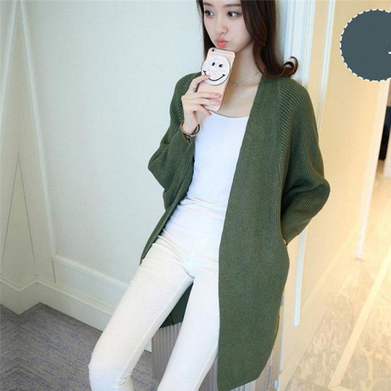 Осенний женский свитер, кардиган, средний длинный свободный вязаный свитер с рукавами «летучая мышь» и карманами, пальто