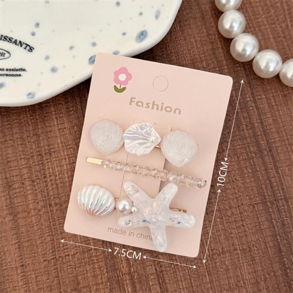 3pcs/Set Ocean Series Shell Starfish Hair Clips Pearl Barrette Princess Headdress  Hair Accessories