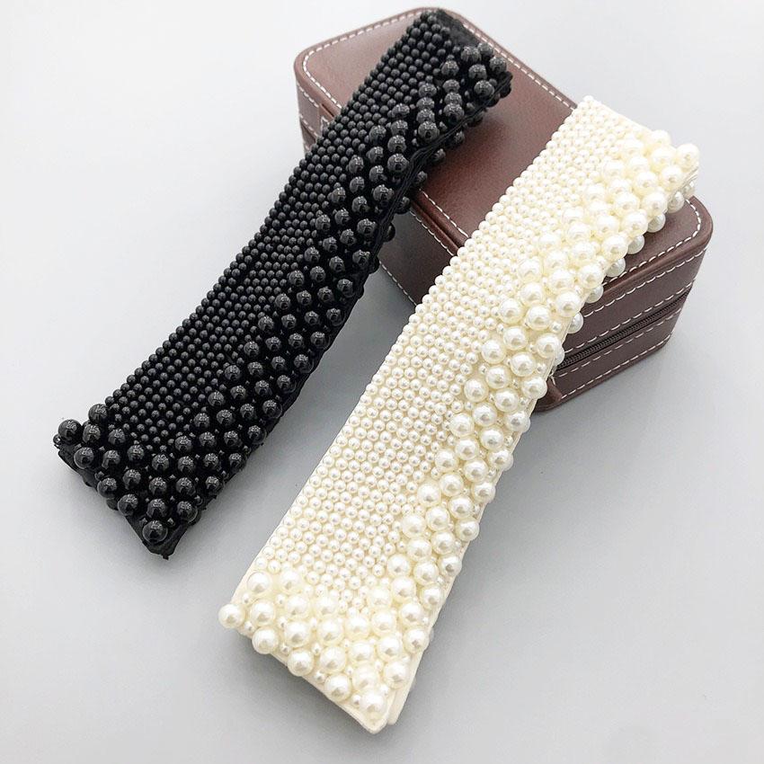 Elegant Vintage Pearl Embellished Handcrafted Collar for Women High-Quality Polyester Fiber Pearl Sewing Woven Necktie Style