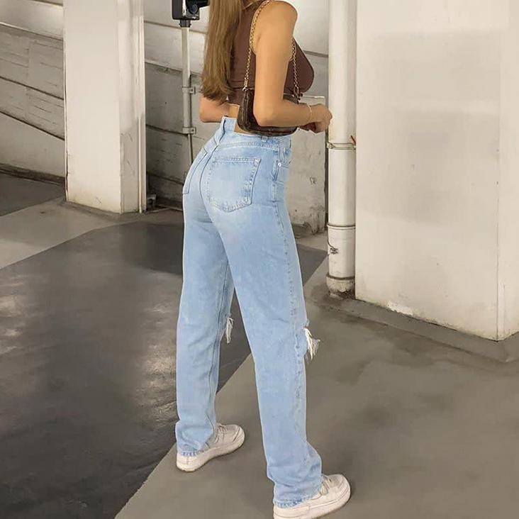 Женские модные джинсовые брюки, прямые джинсы с высокой талией, синие брюки, хлопковые джинсовые женские джинсы