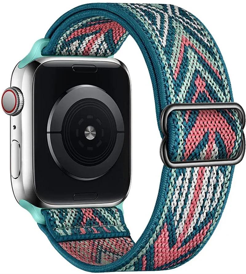 Эластичный нейлоновый ремешок для Apple Watch ultra 2 49 мм Series 9/8/7 41 мм 45 мм 38/42-40 мм/44 мм Богемский браслет ремешок для iWatch 6 5 4 3 Se