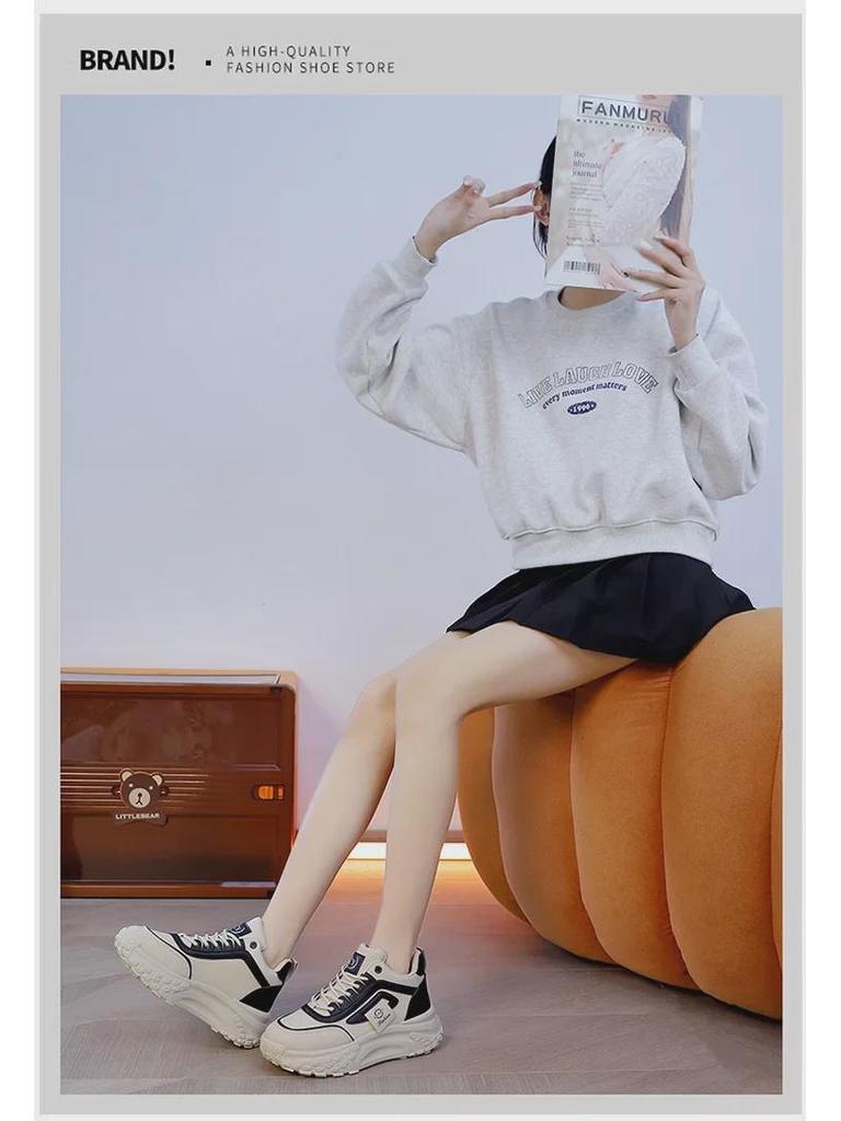 Women's High-Top White Sneakers, All-Match Thick-Soled Casual Shoes, 2025 Autumn/Winter New Sports Dad Shoes CY-C036
