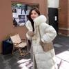 Пуховик женский средней и длинной длины 2024 года, новый модный и милый, с капюшоном, утолщенный белый утиный пух, большой меховой воротник, теплое пальто