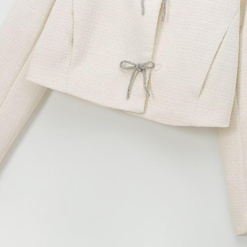 Новые осенние модели, женская одежда, текстурированный жакет с пуговицами-бантами