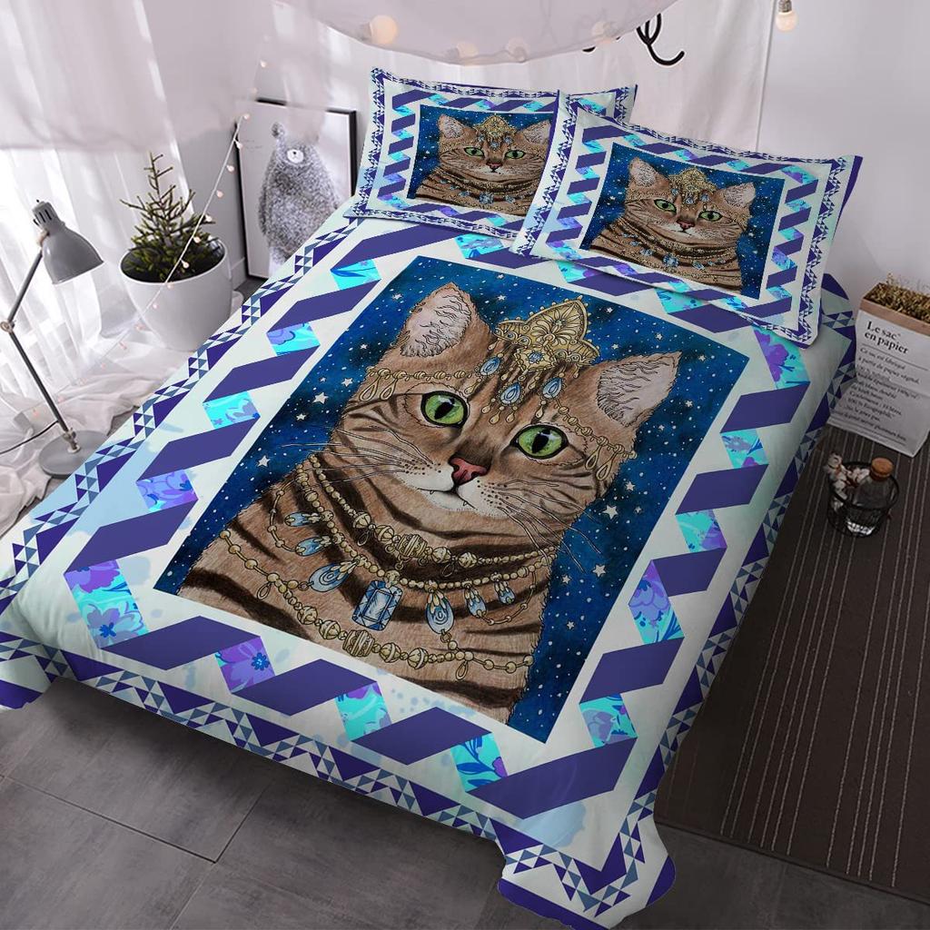 Cute Colored Cat Bedding Three-Piece Quilt Cover