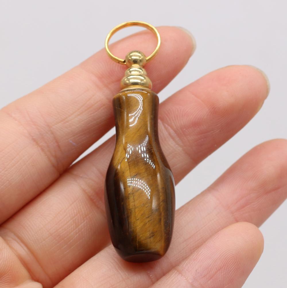 1Pc Small Natural Stone Perfume Bottle Pendants,Tiger Eye Stone Pendant Charms for Jewelry Making DIY Necklace Accessories Craft Gifts