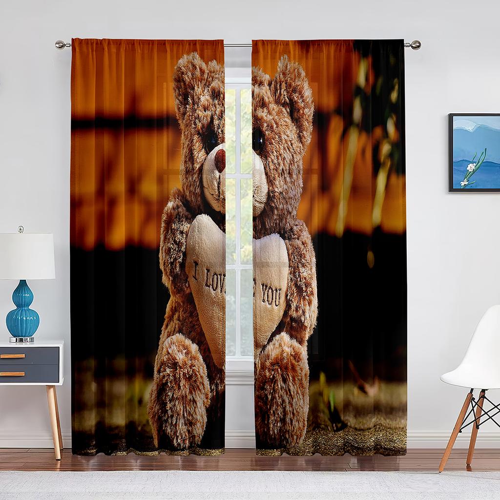 Семейные тюлевые шторы Happy Teddy Bears для кухни, гостиной, спальни, прозрачный шифон, прозрачная оконная занавеска из вуали