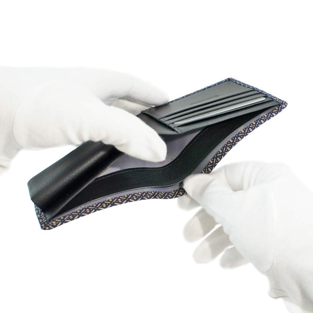 Inden Bill Compartment Coin Purse Navy Blue X White Gourd Pattern [Indenya] Bi-fold Wallet, J, Included, Deerskin, Lacquer, 2006-14-007