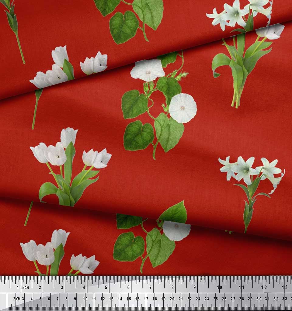 Soimoi Японская креп-сатиновая ткань с листьями, тюльпанами и цветочным принтом азалии, ткань по метрам 42 дюйма