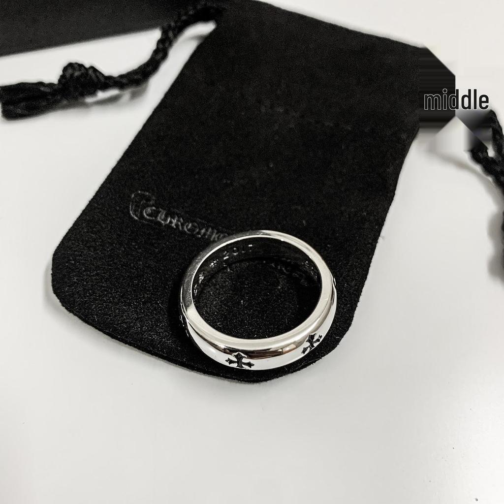 925 Silver Croissant Cross Ring: Unisex Minimalist Hip Hop Style