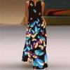 Summer Women's Sleeveless Long V-Neck Printed Jade Flower Dresses