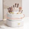 Makeup Brush Box With Drawer 360° Rotating Makeup Organizer Holder Skincare Cotton Pads Lipstick Storage Case for Vanity Table