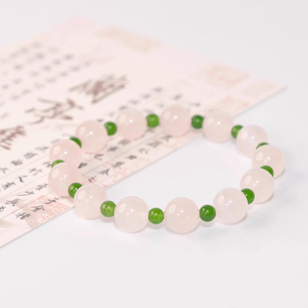 Natural pink crystal and jasper bracelet for women, new Chinese-style crystal color-blocking peach blossom traditional Chinese bracelet, exquisite