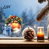 Cute Animal Pattern Stickers Christmas Bird Static Window Sticker, Watercolor Glass with Wreath And Gift Box, PVC Creative Holiday Waterproof
