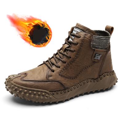 Классические зимние мужские ботинки из натуральной кожи, плюшевые теплые мужские зимние сапоги, непромокаемые уличные мужские рабочие ботинки в римском стиле, мужские мотоциклетные ботинки