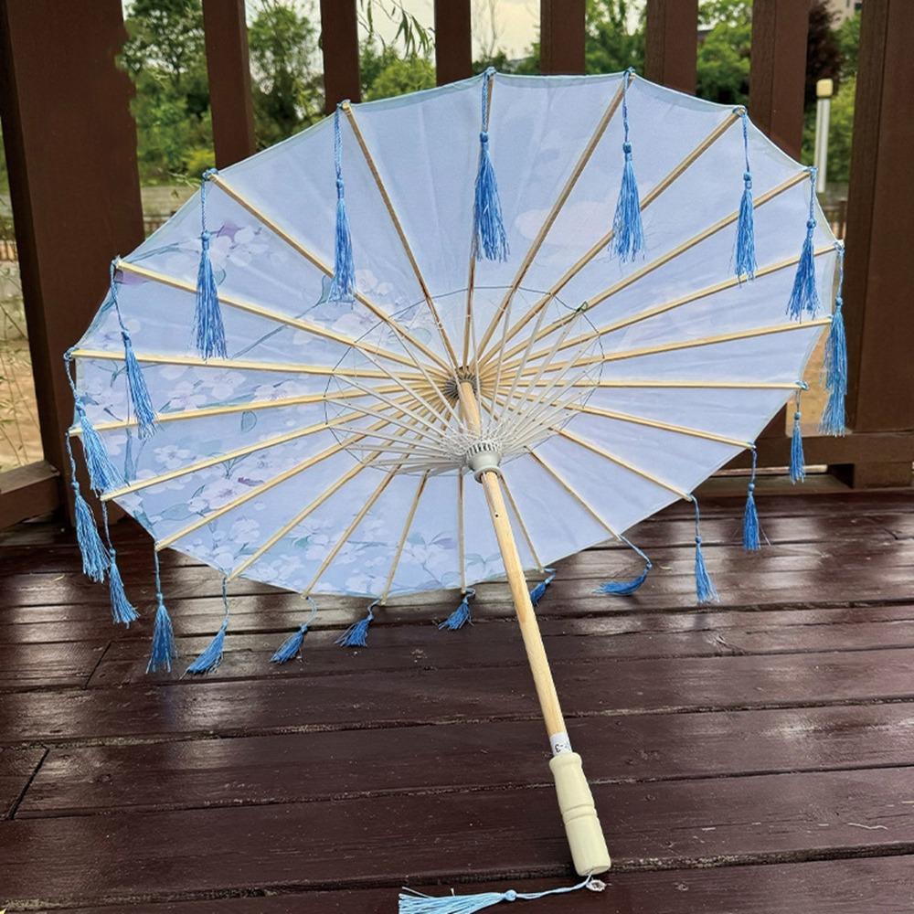 Chinese Style Silk Fabric Tassel Umbrella 70cm Ancient Dance Umbrella Tassel Umbrella for Women