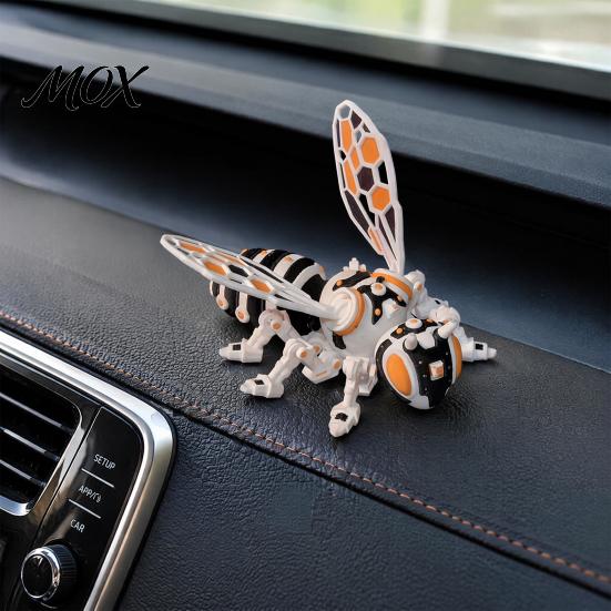 Hollow Body Mechanical Art 3D Printed Articulated Bee Figurine, Flexible Joint Fidget Toy with Keychain, Futuristic Insect Figure Desktop Ornament for
