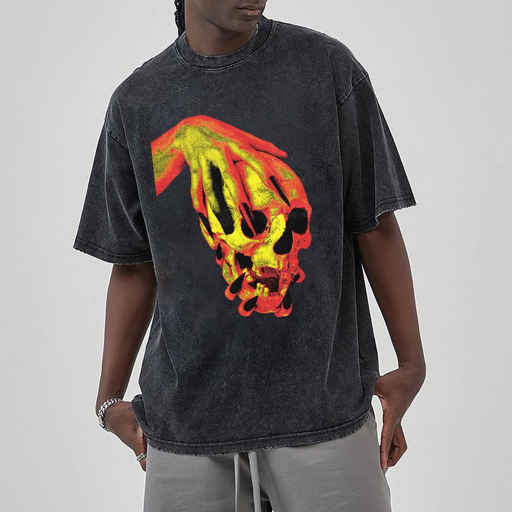 Уличный стиль футболка женская из вываренного денима с принтом черепа новая свободная с круглым вырезом и коротким рукавом студенческая вечеринка винтажный топ