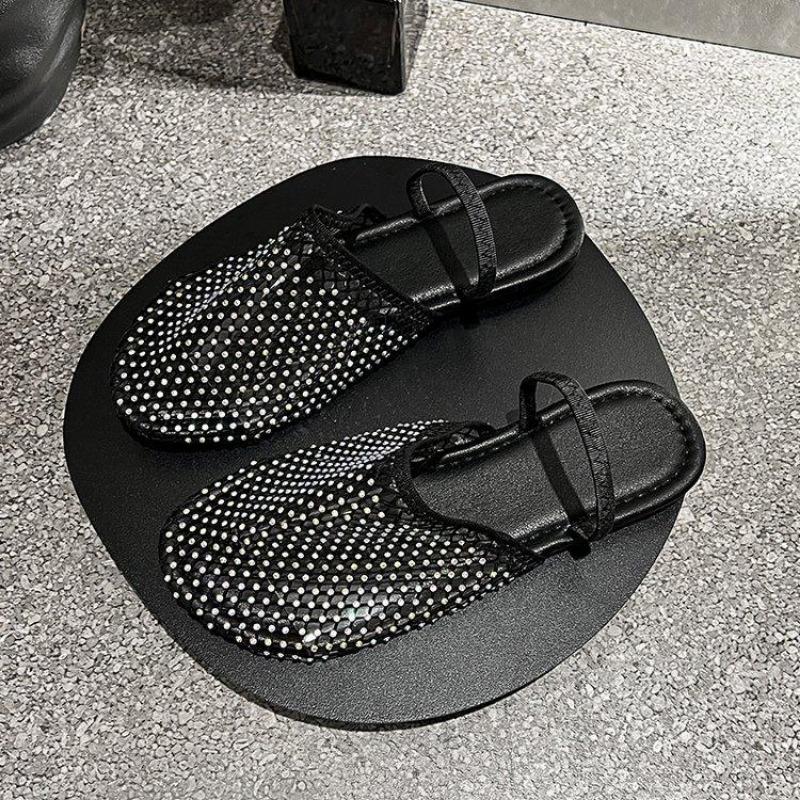 Большие размеры, плоские тапочки для женщин, летние носки с сетчатыми носками, водные бриллианты, две пары сандалий для женщин