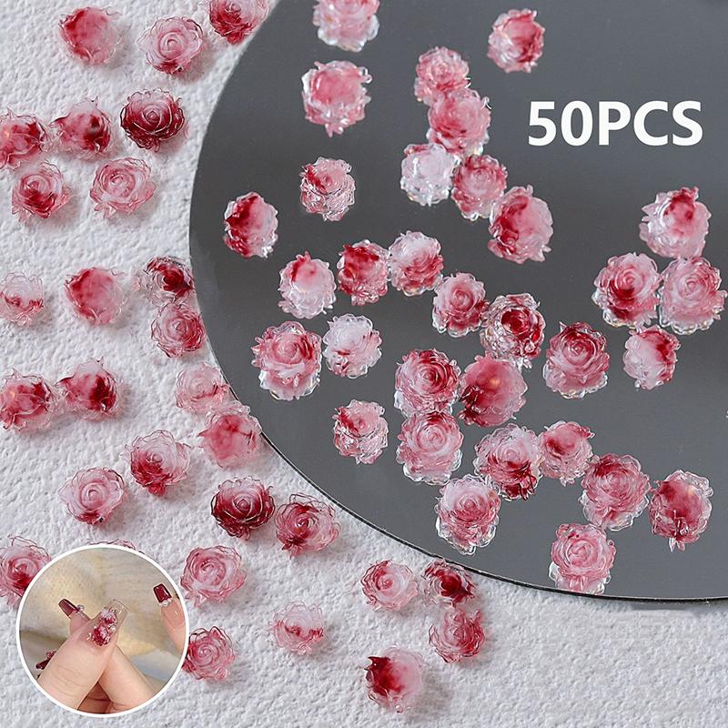 50 шт. 3D смоляные цветы, шармы для нейл-арта, аксессуары, роза, камелия, декор для ногтей, материалы для украшения ногтей своими руками, принадлежности для маникюрного салона