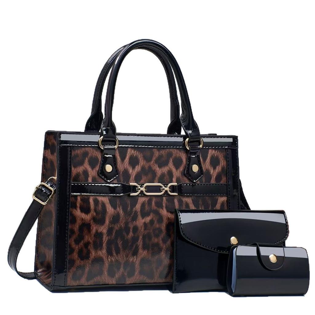 Новая модная сумка с леопардовым принтом, три комплекта яркой кожаной сумки высокого уровня внешнего вида с сумкой через плечо