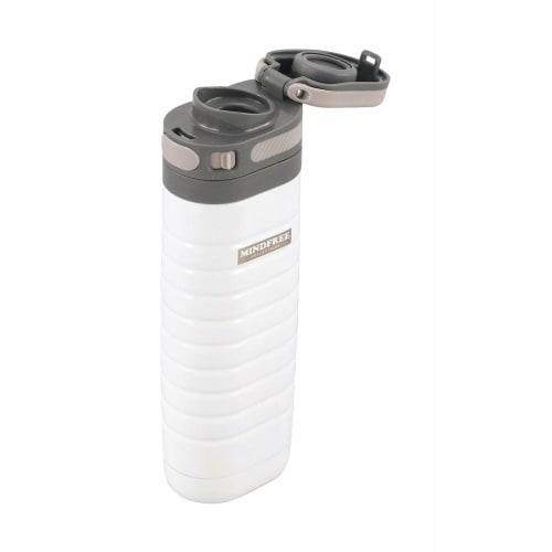 Kakusei MF-38W Mindfree 380ml White Water Bottle with Double Vacuum Wall, Insulates for Hot or Cold Drinks, One-Touch Opening with Handle, Rust-Resist