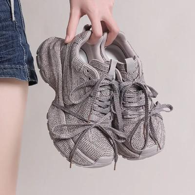 Модные женские кроссовки на платформе 5 см, роскошные, с блестками, повседневные, для улицы, высокого качества, для бега и тенниса, на шнуровке, модная спортивная обувь