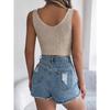 HNXC Spring Summer Solid-color Knotted Crop Top for Vacation Women's Wear