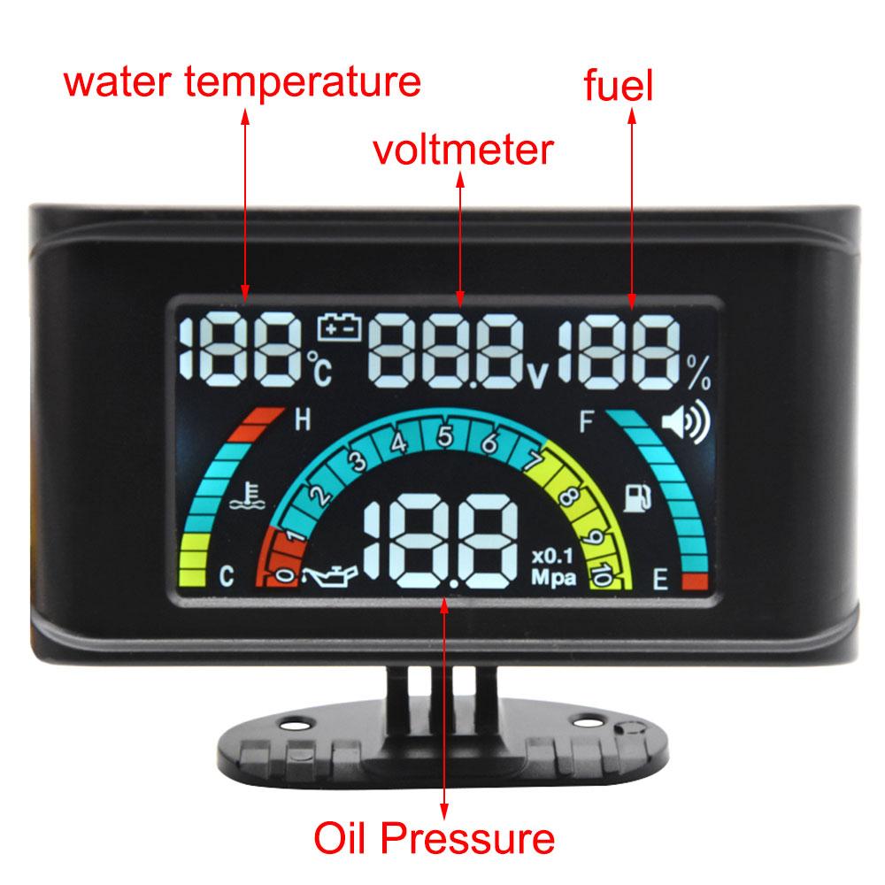 Instrument Panel 4in1 Universal LCD Car Digital ALARM Gauge Voltmeter Oil Pressure Fuel Water Temp 12V for Voltimetro Coche