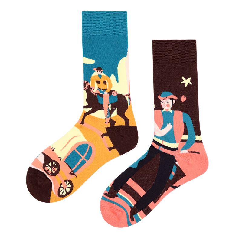 Носки мужские и женские с мандаринками, оригинальные модные носки AB, средние высокие носки-трубы, хлопковые носки с изображением цветов, фруктов, животных и мультфильмов