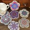 Mandala-Inspired Ceramic Coasters With Cork Backing Waterproof Flower-Shape Chic Table Mats For Home Coffee Dining Tables Decor