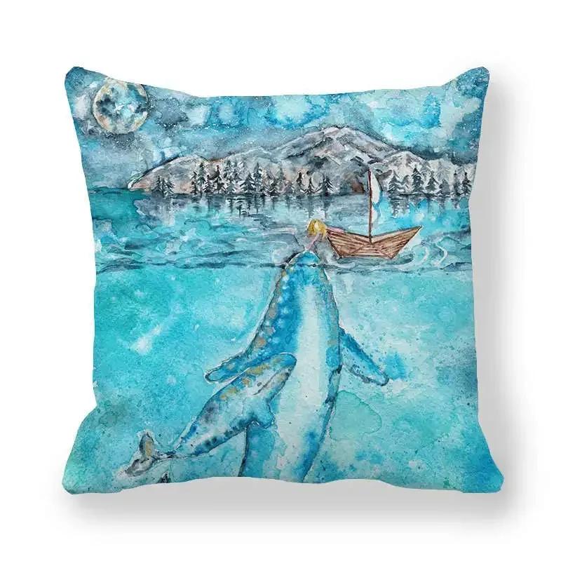 Наволочка из серии акварельных китов для дома, спальни, гостиной, дивана, x наволочка из персиковой кожи
