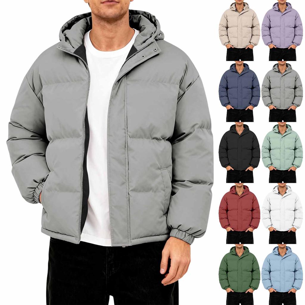 Men's Oversized Casual Down Jacket With Long Sleeves And Hood