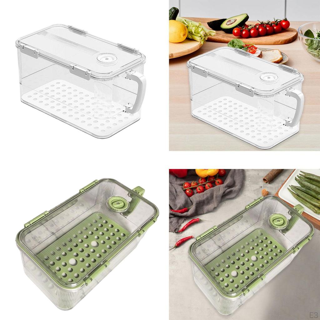 Fridge Storage Box with Drainage Locked Organizer Fresh Keeping Container for Dorm Restaurant