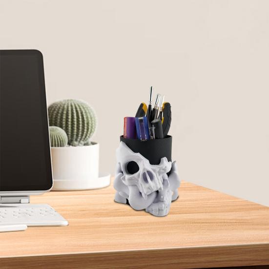 Подставка для ручек в виде черепа, держатель для кистей для макияжа, держатель для хранения в ванной, органайзер для стола в виде скелета для ключей, косметических инструментов, украшения на Хэллоуин