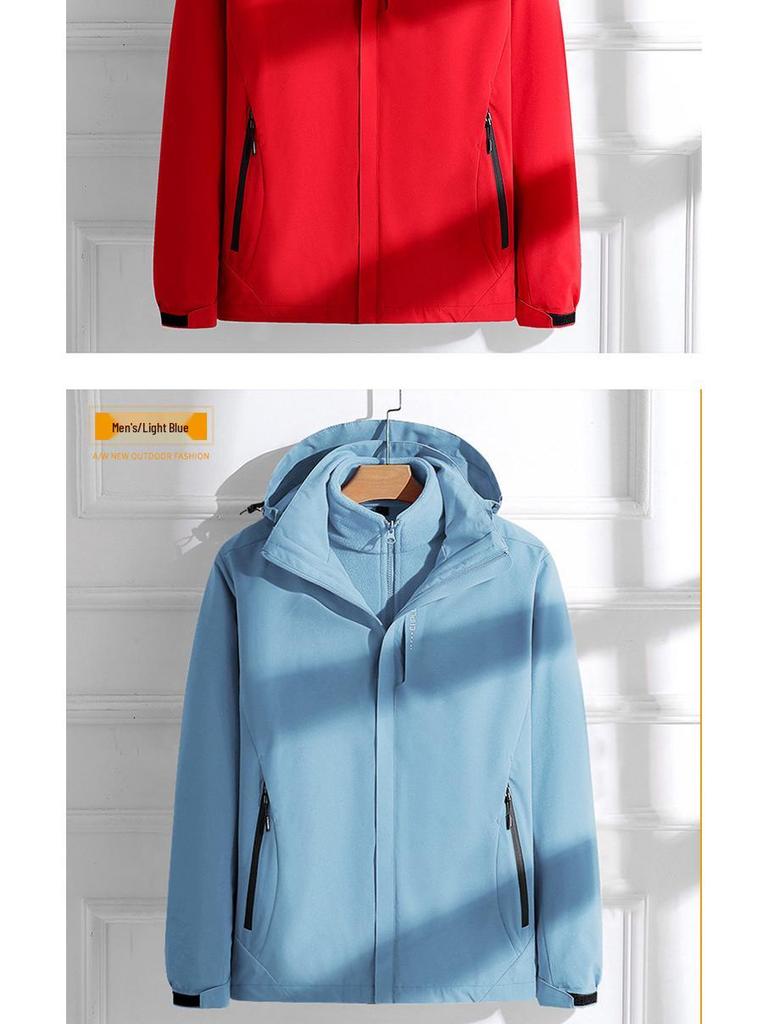 Couples' 3-in-1 Detachable Coat: Fleece-Lined, Windproof, Waterproof for Autumn/Winter Outdoor Adventures
