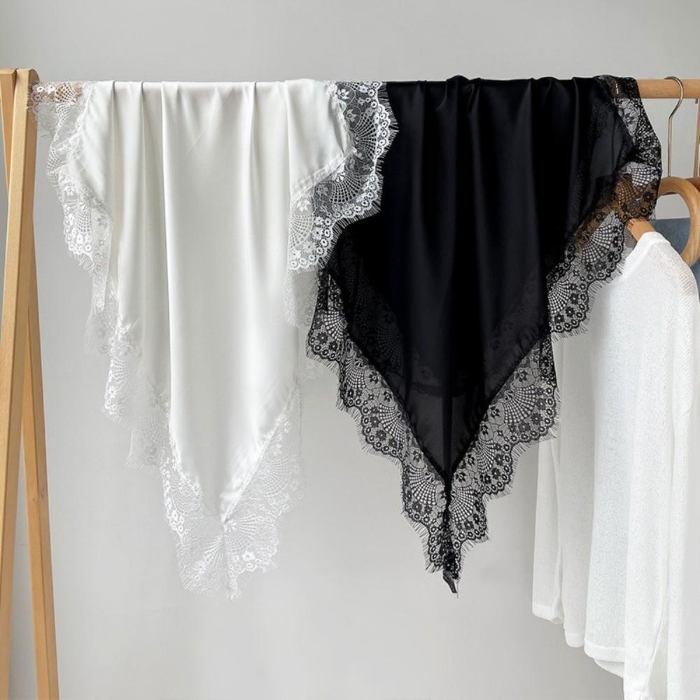 Lace Trim Shawls Solid Color Wraps Fashion Square Scarf Beach