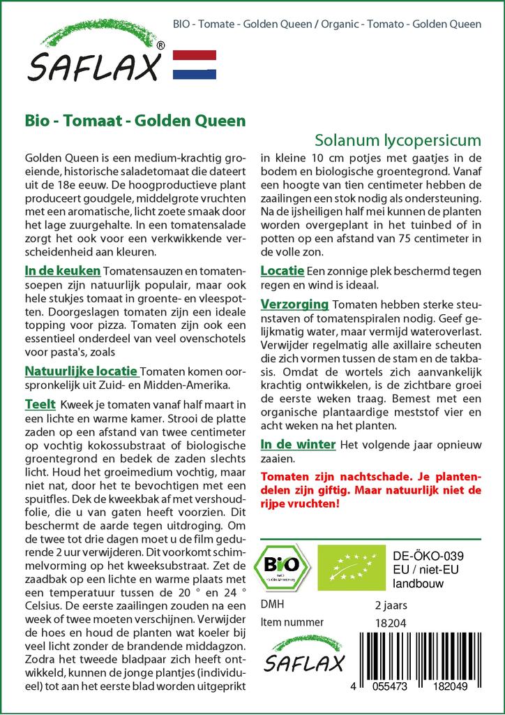 SAFLAX Garden in the Bag - Органический - Помидор - Golden Queen - 15 семян - С субстратом в подходящем стоячем пакете - Solanum lycopersicum