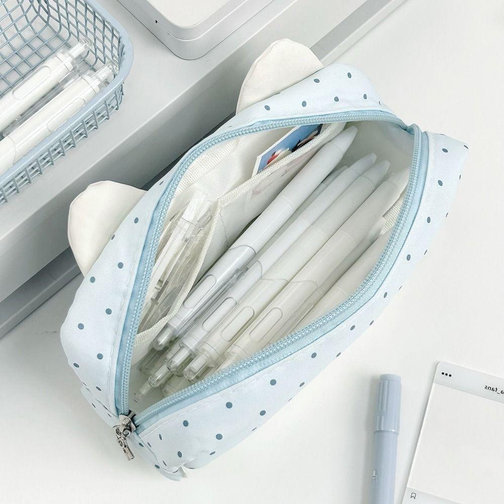 Cat Ear Design Pen Bag Multi-Layer Pencil Pouch Large Capacity Stationery Bag  Gift