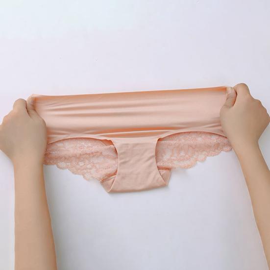 Бесшовное женское нижнее белье, шелковистые невидимые трусы-хипстеры средней посадки, кружевные, атласные, эластичные трусики-бикини