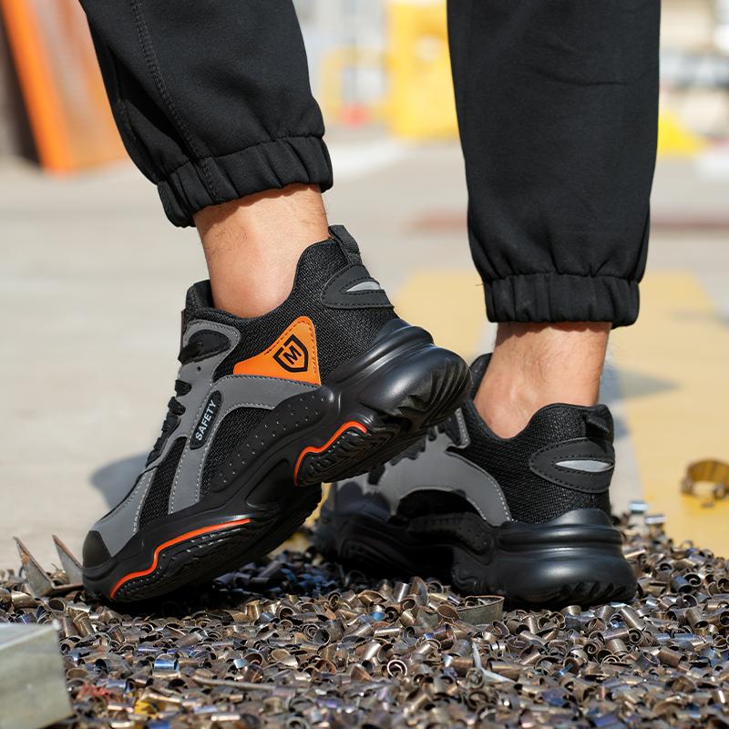 Light Work Shoes Breathable Steel Toe Boots For Men Slip Resistant Work Sneakers Anti Shock Anti-Drop Casual Walking Shoes