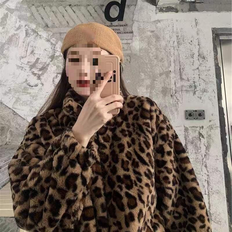 Зимняя куртка с леопардовым принтом, женская, со стойкой, теплая парка, верхняя одежда, осенне-зимнее свободное меховое пальто
