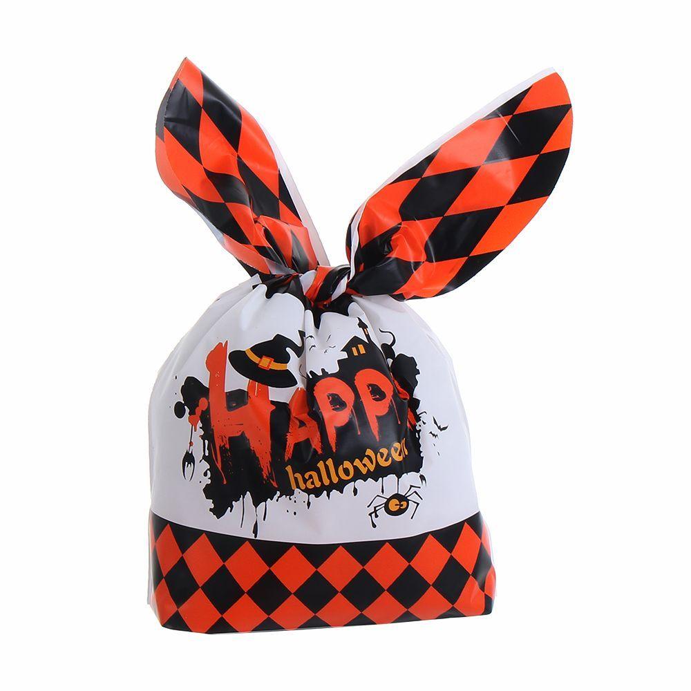 50Pcs Bat Pumpkin Halloween Decoration Cookie Bag Rabbit Ear Halloween Candy Bags Baking Packaging