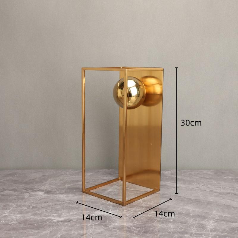 Metal Crafts Geometric Boxes Gold Frame Spherical Abstract Sculpture Metal Decorative Figurines Home Decoration Accessories