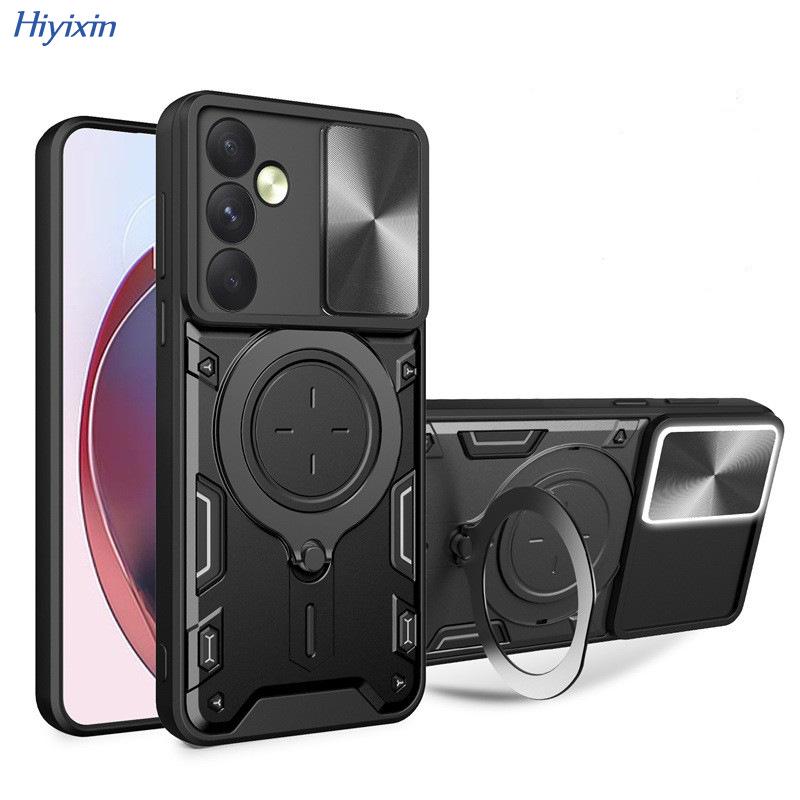 Противоударный чехол-подставка с магнитным кольцом Samsung S25 Edge и сдвижным окошком