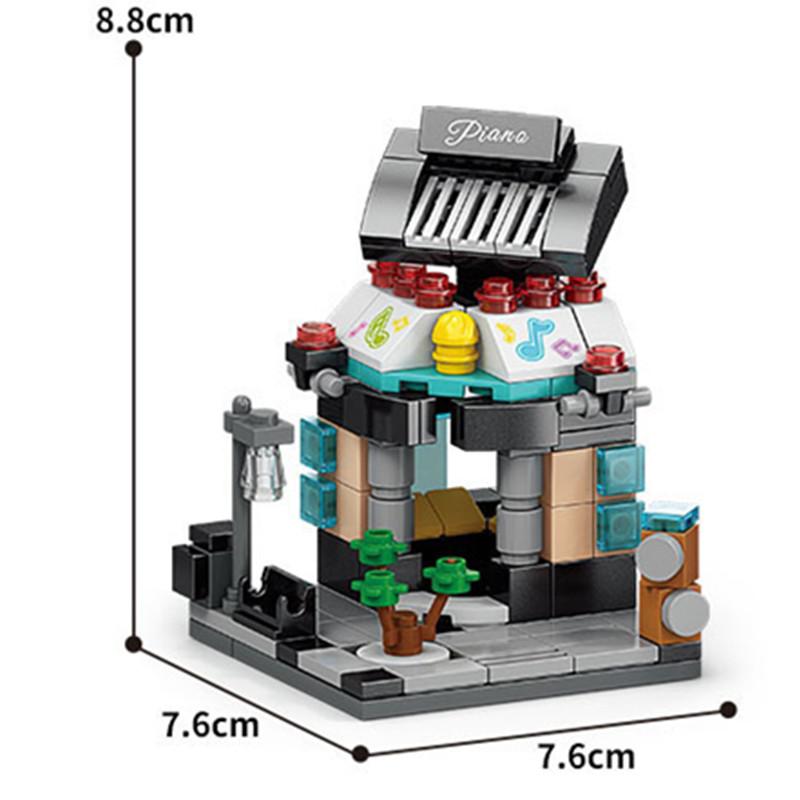 16 стиль Мини Street View Кофейня Пианино Игровой зал Фруктовый книжный магазин Строительные блоки Кирпичи Фильм Модель Игрушка Мальчики Девочки Подарки