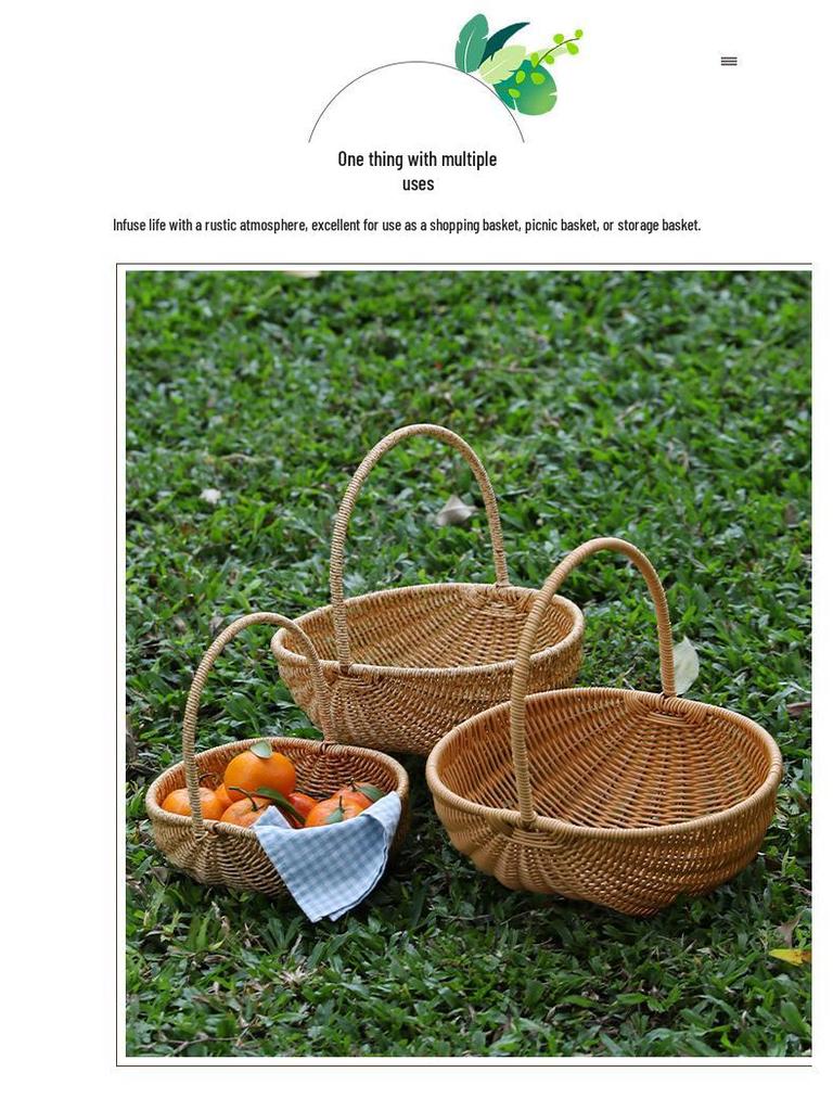 Rattan-Style Watermelon Basket for Shopping, Vegetables, Fruits, and Picnics