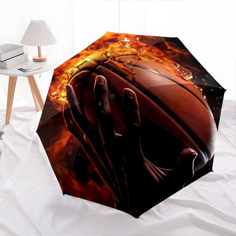 1pc Flaming Basketball Automatic Opening/Closing Umbrella, Portable Tri-Fold Design with Iron Frame, Perfect for Fans, Travelers, Daily Use, and Gifts